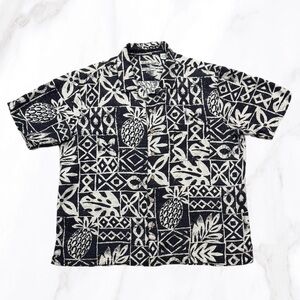 Vintage Men’s Batik Bay 100%‎ Silk Tropical Pineapple Shirt, Size XL